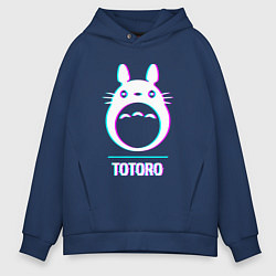 Толстовка оверсайз мужская Символ Totoro в стиле glitch, цвет: тёмно-синий