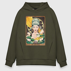 Толстовка оверсайз мужская The Buddha Tarot Card, цвет: хаки