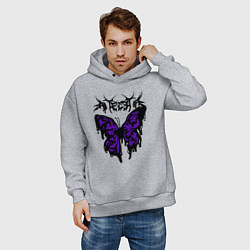 Толстовка оверсайз мужская Gothic black butterfly, цвет: меланж — фото 2