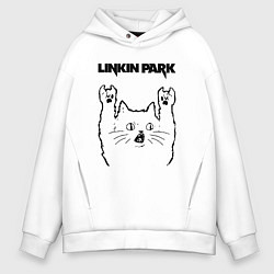 Толстовка оверсайз мужская Linkin Park - rock cat, цвет: белый