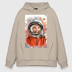 Толстовка оверсайз мужская Гагарин арт, цвет: миндальный