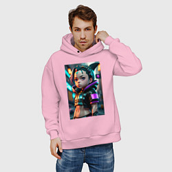Толстовка оверсайз мужская Кроха-акулёнок - киберпанк, цвет: светло-розовый — фото 2