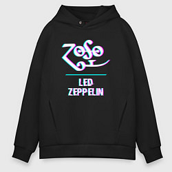 Толстовка оверсайз мужская Led Zeppelin glitch rock, цвет: черный