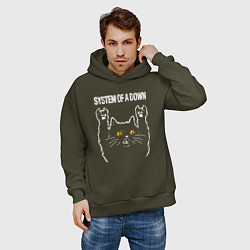 Толстовка оверсайз мужская System of a Down rock cat, цвет: хаки — фото 2