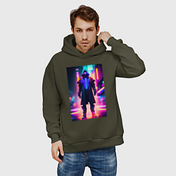 Толстовка оверсайз мужская Неоновый киборг, цвет: хаки — фото 2