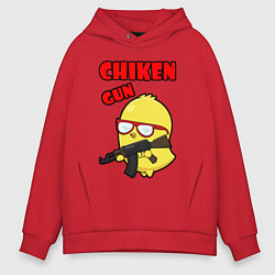 Толстовка оверсайз мужская Chicken machine gun, цвет: красный