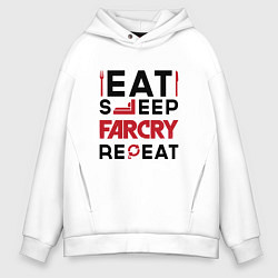 Толстовка оверсайз мужская Надпись: eat sleep Far Cry repeat, цвет: белый