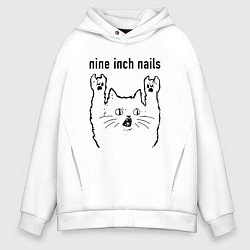 Толстовка оверсайз мужская Nine Inch Nails - rock cat, цвет: белый