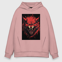 Толстовка оверсайз мужская Красный волк, цвет: пыльно-розовый