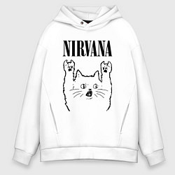 Толстовка оверсайз мужская Nirvana - rock cat, цвет: белый