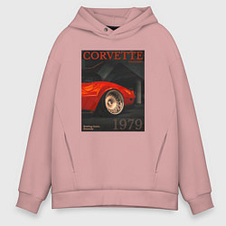 Толстовка оверсайз мужская Обложка журнала Chevrolet Corvette C3, цвет: пыльно-розовый