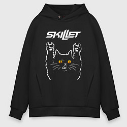 Толстовка оверсайз мужская Skillet rock cat, цвет: черный