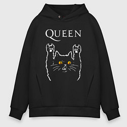 Толстовка оверсайз мужская Queen rock cat, цвет: черный