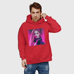 Толстовка оверсайз мужская Blackpink Lisa аниме рисунок, цвет: красный — фото 2