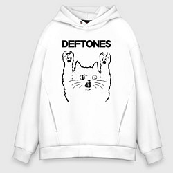 Толстовка оверсайз мужская Deftones - rock cat, цвет: белый
