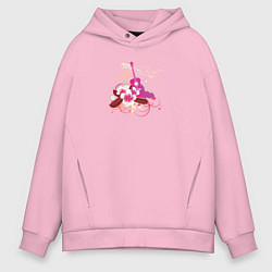Толстовка оверсайз мужская Розовая гитара и цветы, цвет: светло-розовый