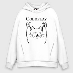 Толстовка оверсайз мужская Coldplay - rock cat, цвет: белый