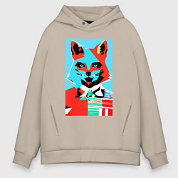 Толстовка оверсайз мужская Морда лисы - поп-арт - нейросеть, цвет: миндальный