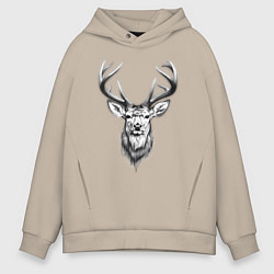 Толстовка оверсайз мужская Голова оленя эскиз, цвет: миндальный
