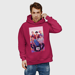 Толстовка оверсайз мужская BTS art anime style, цвет: маджента — фото 2