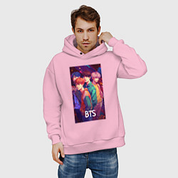 Толстовка оверсайз мужская BTS anime kpop style, цвет: светло-розовый — фото 2