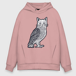 Толстовка оверсайз мужская Кошка сова, цвет: пыльно-розовый