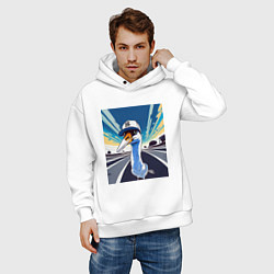 Толстовка оверсайз мужская Аист в кепке, цвет: белый — фото 2
