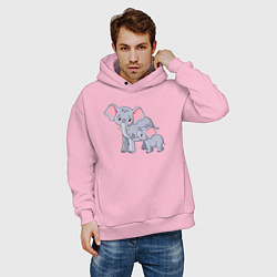 Толстовка оверсайз мужская Elephants family, цвет: светло-розовый — фото 2
