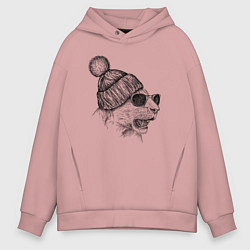 Толстовка оверсайз мужская Львица в шапке, цвет: пыльно-розовый