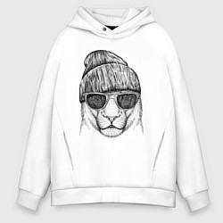 Толстовка оверсайз мужская Львица в солнечных очках, цвет: белый