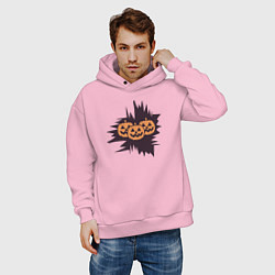 Толстовка оверсайз мужская Halloween фонарь джек из тыквы, цвет: светло-розовый — фото 2