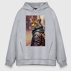 Толстовка оверсайз мужская Cool leopard - urban style - neural network, цвет: меланж