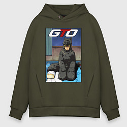 Толстовка оверсайз мужская Onizuka in the wolf costume, цвет: хаки