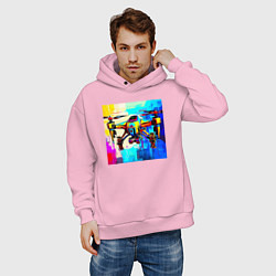 Толстовка оверсайз мужская Квадрокоптер в воздухе, цвет: светло-розовый — фото 2