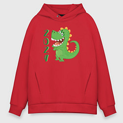 Толстовка оверсайз мужская Дракон зеленый 2024, цвет: красный