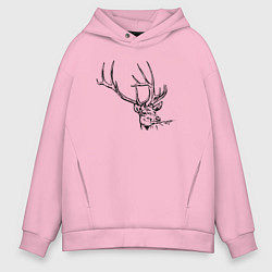 Толстовка оверсайз мужская Голова оленя краской, цвет: светло-розовый