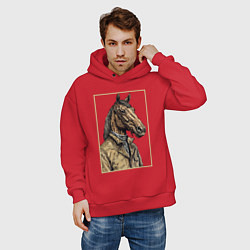 Толстовка оверсайз мужская Конь в бежевом пальто, цвет: красный — фото 2