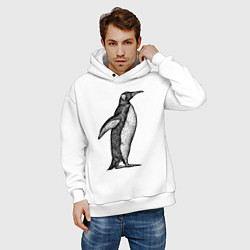 Толстовка оверсайз мужская Пингвин сбоку, цвет: белый — фото 2