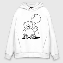 Толстовка оверсайз мужская Мишка с воздушным шариком - раскраска, цвет: белый