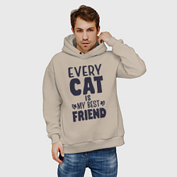 Толстовка оверсайз мужская Every cat is my best friend, цвет: миндальный — фото 2