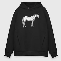 Толстовка оверсайз мужская Белая лошадь сбоку, цвет: черный