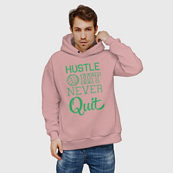 Толстовка оверсайз мужская Hustle hit never quit, цвет: пыльно-розовый — фото 2