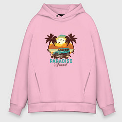 Толстовка оверсайз мужская Джип Вранглер на фоне шикарного пляжа, цвет: светло-розовый