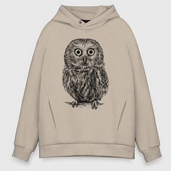 Толстовка оверсайз мужская Сова гравюра, цвет: миндальный