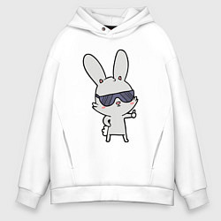 Толстовка оверсайз мужская Заяц в очках, цвет: белый