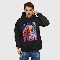 Толстовка оверсайз мужская Красавица Барби в космосе - нейросеть, цвет: черный — фото 2