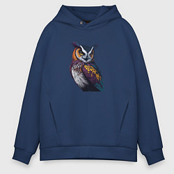 Толстовка оверсайз мужская Красочная сова, цвет: тёмно-синий