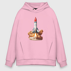 Толстовка оверсайз мужская Взлет космической ракеты, цвет: светло-розовый