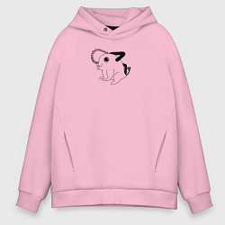 Толстовка оверсайз мужская Зверек Почито Человек бензопила, цвет: светло-розовый