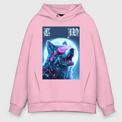 Толстовка оверсайз мужская Cyber wolf - ai art, цвет: светло-розовый